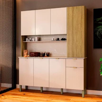 Cozinha Compacta 8 Portas 1 Gaveta Slow Kit's Paraná - Freijó Vanilla C Riscatto Freijó