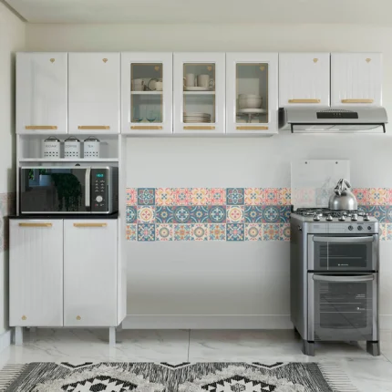 Cozinha Modulada 3 Peças 9 Portas Aço Diamante Telasul - Branco/dourado