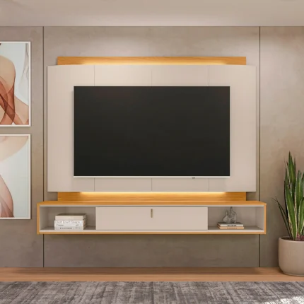 Painel para TV até 75" 1 Porta Basculante LED Havana Linea Brasil - Tauari/Off White Fosco - Bivolt